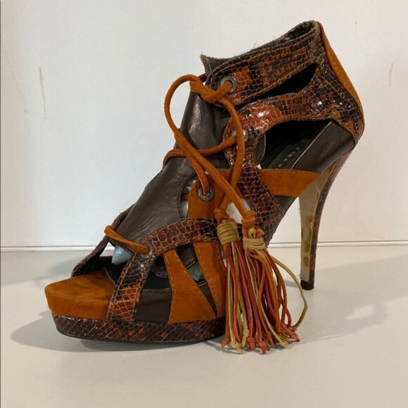 Zara Caged Heels Stiletto Suede Burnt Orange Brown Size 37 - Picture 4 of 13